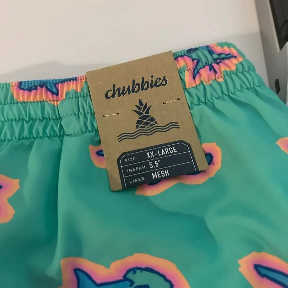 NEW‎ Chubbies Men's Teal Pink Shark Swim Trunks Size XXL 5.5 Inch Inseam